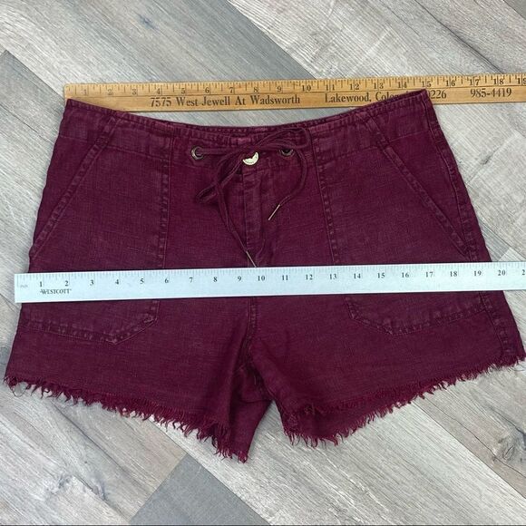 Sanctuary Linen Blend Raw Hem Shorts Maroon 26” Flat Front - Picture 8 of 9